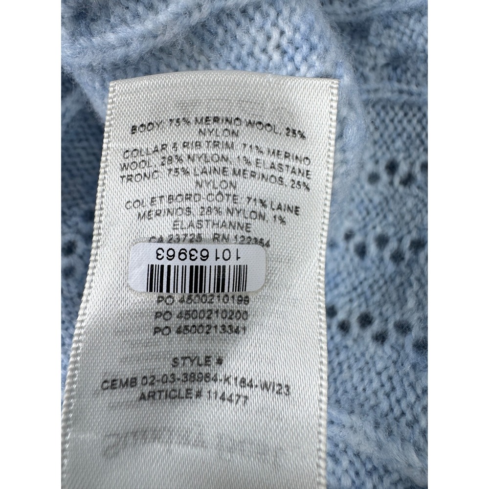 SUNDAY BEST Pointelle Merino Wool Blend Crew Neck Sweater XS Lt Blue Pastel - Picture 9 of 9